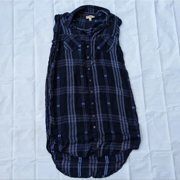 Triple Five Soul Button Front Plaid Tunic Dress  - Navy Blue Size Woman Medium - Picture 1 of 8